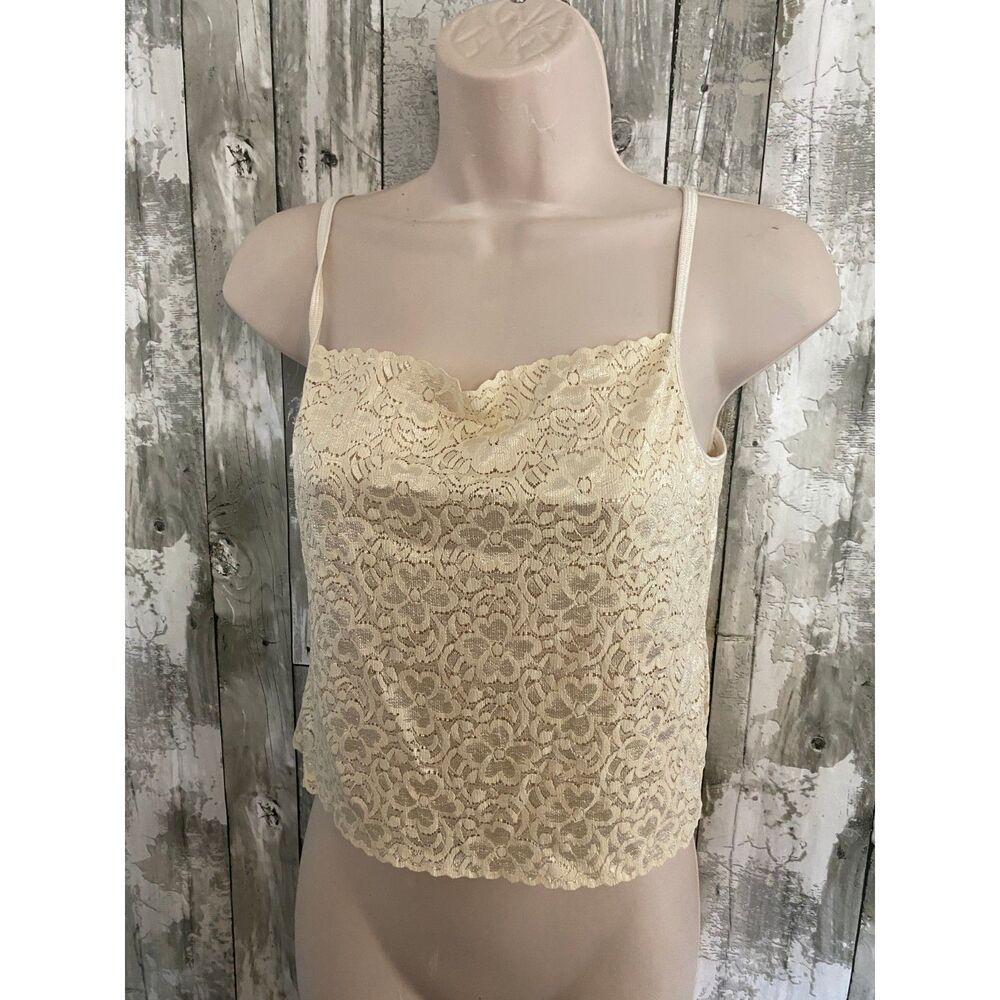 Eva Cervantes Y2k lace stretch cami square neck crop top cream L